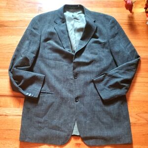 Hugo Boss Wool Linen Blend Men 44R 2 button Herringbone Tweed black blazer sport
